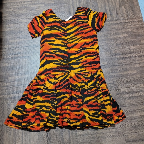 New OK Mike Womens One Size Animal Print Orange Black drop Waist Dress NWT - Picture 7 of 11